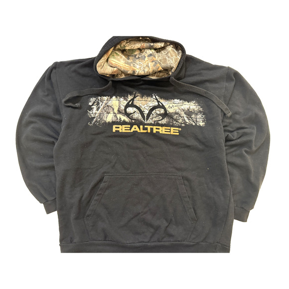 Realtree Hoodie Mens XL Black Staghorn Camo Lined Kangaroo Pocket Pullover - Picture 1 of 6